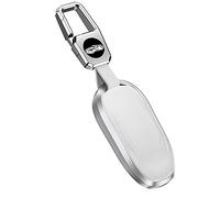 ontto Alu alloy Car Key Fob Cover Case fit for Tesla Model 3 Model S Model Y keyring Leather Remote key Holder key Shell keychain Keyless accessories White