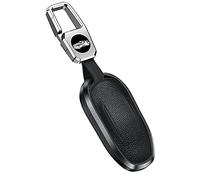 ontto Alu alloy Car Key Fob Cover Case fit for Tesla Model 3 Model S Model Y keyring Leather Remote key Holder key Shell keychain Keyless accessories Black