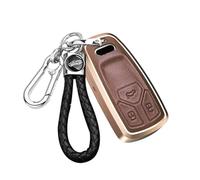ontto Alu Car Key fob Cover Keychain fit for Audi A4 A5 A6 A8 C8 Q5 Q7 RS5 TTS TT R8 Leather 3 buttons Smart Key Shell Case key holder keyring Remote control full protection accessories Brown