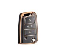 ontto Car Key Case Suitable for VW Golf 7 MK7 Polo Jetta Passat Tiguan Seat Leon Fabia Ibiza for Skoda Fabia Octavia Superb 3 Buttons Protective TPU Key Case Key Shell Golden Black