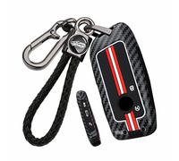 ontto Car Key Cover fit for BMW 740i 760i X1 iX1 iX XM X5 X6 X7 218i 220i 223i Active Tourer 2024 2025 Carbon Fiber Metal Key Fob Holder Case Keychain Keyring Shell Accessories 5 buttons-Red White 2
