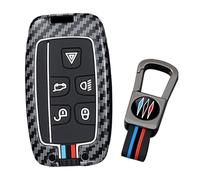 ontto Car Key Cover fit for Discovery Range Rover Sport Evoque Velar Vogue for Jaguar E-PACE XE XJ XF Carbon Fiber Metal Key Fob Holder Case Keychain Keyring Shell Accessories A-Red Blue 1