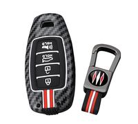 ontto Car Key Cover fit for Hyundai Elantra i30 Venue Palisade Accent Santa Fe Veloster Kona Carbon Fiber Metal Key Fob Holder Case Keychain Keyring Shell Accessories 4 buttons klaxon-Red White