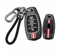 ontto Car Key Cover fit for Hyundai Elantra Veloster Kona i30 Palisade Venue Accent Santa Fe Carbon Fiber Metal Key Fob Holder Case Keychain Keyring Shell Accessories 4 buttons klaxon-Red White