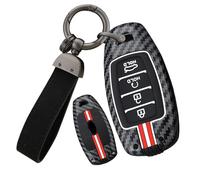 ontto Car Key Cover fit for Hyundai i30 Elantra Veloster Kona Palisade Venue Accent Santa Fe Carbon Fiber Metal Key Fob Holder Case Keychain Keyring Shell Accessories 4 buttons boot-Red White