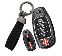 ontto Car Key Cover fit for Hyundai i30 Elantra Veloster Kona Palisade Venue Accent Santa Fe Carbon Fiber Metal Key Fob Holder Case Keychain Keyring Shell Accessories 4 buttons klaxon-Red White