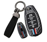 ontto Car Key Cover fit for Hyundai i30 Elantra Veloster Kona Palisade Venue Accent Santa Fe Carbon Fiber Metal Key Fob Holder Case Keychain Keyring Shell Accessories 4 buttons boot-Red Blue