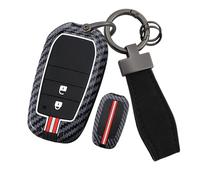 ontto Car Key Cover fit for Toyota Toyota RAV4 Highland Corolla Hilux Fortuner Land Cruiser Camry Crown Carbon Fiber Metal Key Fob Holder Case Keychain Keyring Shell Accessories 2 buttons Red White