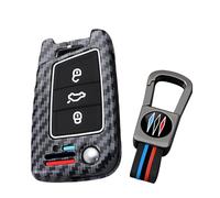 ontto Car Key Cover fit for Volkswagen VW Golf 7 Tiguan Polo SEAT Leon for Skoda Octavia Karoq Superb Audi Carbon Fiber Flip Metal Key Fob Holder Case Keychain Keyring Shell Accessories Red Blue 1