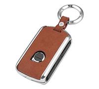 ontto Car Key Cover for Volvo Zinc Alloy Leather Key Fob Cover for Volvo xc60 xc90 s60 s80 s90 v90 xc40 Smart Car Key Remote Control Protector Holder with Keyring Key Case Key Shell Brown