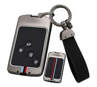 ontto Car Key Cover with Keychian Fit for Renault Duster Captur Clio Logan Megane 1 2 3 Key Fob Metal Outer Key Shell Silicone Inner Key Case Anti-Scratched Black