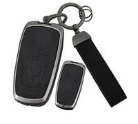 ontto Car Key Fob Cover Case fit for Ford Ranger Focus Edge Explorer Expedition Everest Fusion Mondeo Mustang Smart Key holder Metal Leather Shell bag keyring keychain accessories 3 buttons Black B