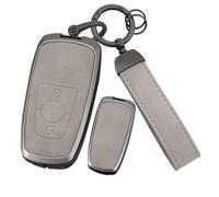 ontto Car Key Fob Cover Case fit for Ford Ranger Focus Edge Explorer Expedition Everest Fusion Mondeo Mustang Smart Key holder Metal Leather Shell bag keyring keychain accessories 2 buttons Grey