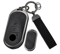 ontto Car Key Fob Cover Case fit for Mercedes benz EQE 350 S580 C300 C-Class S-Class G-Class E-Class 2020-2024 Smart Key holder Metal Leather Shell bag keyring keychain protector accessories Black A