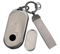 ontto Car Key Fob Cover Case fit for Mercedes benz EQE 350 S580 C300 C-Class S-Class G-Class E-Class 2020-2024 Smart Key holder Metal Leather Shell bag keyring keychain protector accessories Grey A