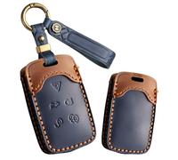 ontto Car key fob cover Compatible with Land Rover Defender Discovery Sport New Range Rover Evoque Velar leather key holder handmade contrast color Shell case keyring keychain Accessories Blue B