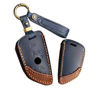 ontto Car key fob cover fit for BMW X1 X3 X5 X6 X7 1 3 5 6 7 Series E46 G20 G30 G11 F15 F16 G01 G02 F48 F30 leather key holder handmade contrast color Shell case keyring keychain Accessories Blue A