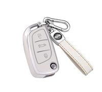 ontto Car key fob cover Fit for C2 C3 C4 C5 C4L DS3 DS4 DS5 DS6 fit for Peugeot 107 207 307 Flip Key case keyring Key Holder shell bag keychain decorative Accessories 3 buttons White