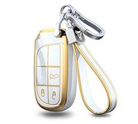 ontto Car key fob cover Fit for FIAT 500x Jeep Dodge Ram 1500 Journey Charger Dart Challenger Durango Key case 3 buttons TPU Smart Key Shell Holder bag keychain keyring decorative Accessories White