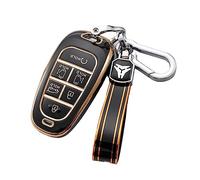 ontto Car key fob cover Fit for Hyundai Santa Fe Tucson 2022 NEXO NX4 Atos Solaris Prime 2021 key case TPU Remote Key Shell Holder bag keychain keyring protector Accessories 6 buttons Black