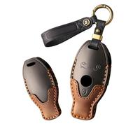 ontto Car key fob cover fit for Mercedes benz A B C E S G M V Class CLA CLS GLA GLC GLE GLK Viano leather key holder handmade contrast color Shell case keyring keychain Accessories 3 buttons Black A