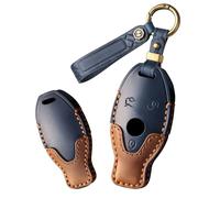 ontto Car key fob cover fit for Mercedes benz A B C E S G M V Class CLA CLS GLA GLC GLE GLK Viano leather key holder handmade contrast color Shell case keyring keychain Accessories 3 buttons Blue A