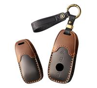 ontto Car key fob cover fit for Mercedes Benz A C E-Class E300 E400 E63 S-Class CLA GLA GLE GLC GLK AMG leather key holder handmade contrast color Shell case keyring keychain Accessories Black B