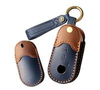ontto Car key fob cover fit for Mercedes Benz C-Class W206 S-Class W223 GLC X254 EQE EQS 2020-2024 leather key holder handmade contrast color Shell case keyring keychain Accessories Blue C