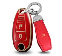ontto Car key fob cover Fit for Suzuki Sport Swift Vitara Grand Vitara II SX4 Baleno Kizashi Jimny Ignis 3-Buttons Key case TPU Key Shell Key Holder keychain Accessories Red