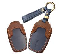 ontto Car key fob cover fit for Toyota 86 GT86 Avalon Camry C-HR Corolla Land Cruiser Prado Prius leather key holder handmade contrast color Shell case keyring keychain Accessories 2 buttons Blue A