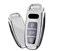 ontto Car Key Shell for Audi A3 A6 A7 A8 E-Tron S3 S6 RS6 S7 RS7 Q7 SQ7 Q8 SQ8 2019-2023 3 Buttons TPU Carbon Fiber Car Key Case - Car Accessory - Silver