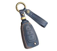 ontto Cowhide Car key cover fit for Ford Ranger C-Max S-Max Focus Galaxy Mondeo Transit Tourneo Custom Flip key holder leather case keyring keychain Smart Shell protector Accessories Blue B