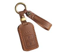 ontto Cowhide Car key cover fit for Honda Civic CRV HRV Accord Ridgeline Insight Clarity Odyssey Pilot Passport key holder leather case keyring keychain Smart Shell Accessories 2 buttons Brown