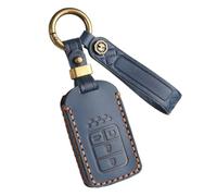ontto Cowhide Car key cover fit for Honda Civic CRV HRV Accord Ridgeline Insight Clarity Odyssey Pilot Passport key holder leather case keyring keychain Smart Shell Accessories 4 buttons Blue