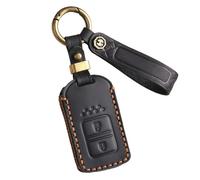 ontto Cowhide Car key cover fit for Honda Civic CRV HRV Accord Ridgeline Insight Clarity Odyssey Pilot Passport key holder leather case keyring keychain Smart Shell Accessories 2 buttons Black
