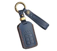 ontto Cowhide Car key cover fit for Honda Civic CRV HRV Accord Ridgeline Insight Clarity Odyssey Pilot Passport key holder leather case keyring keychain Smart Shell Accessories 3 buttons Blue