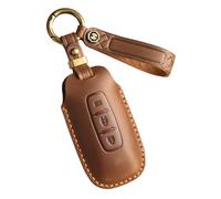 ontto Cowhide Car key cover fit for Nissan Rogue X-Trail Qashqai Altima Ariya Kicks Pathfinder Juke 2023 2024 key holder leather case keyring keychain Smart Shell Accessories 3 buttons Brown A