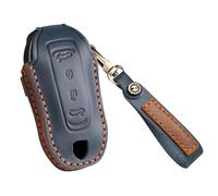 ontto Cowhide Car key cover fit for Porsche Macan 4 EV Electric 2024 2025 key holder 4 buttons leather case keyring keychain Smart Shell car styling protector Accessories Blue