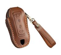 ontto Cowhide Car key cover fit for Porsche Macan 4 EV Electric 2024 2025 key holder 4 buttons leather case keyring keychain Smart Shell car styling protector Accessories Brown