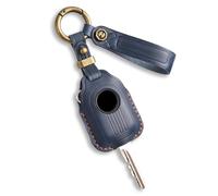 ontto Cowhide Motorcycle key fob cover fit for Peugeot Django 150 key holder leather case keyring keychain Smart Shell protector Accessories Blue