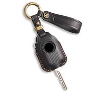 ontto Cowhide Motorcycle key fob cover fit for Peugeot Django 150 key holder leather case keyring keychain Smart Shell protector Accessories Black