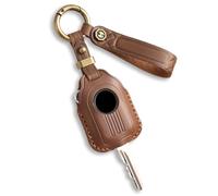ontto Cowhide Motorcycle key fob cover fit for Peugeot Django 150 key holder leather case keyring keychain Smart Shell protector Accessories Brown
