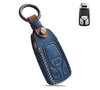 ontto for Audi Car Key Cover Premium Leather Key Fob Cover Holder Protector for Audi A3 A4 A5 A6 A7 A8 TT TTS RS Q2 Q3 Q5 Q7 SQ5 SQ7 S4 S5 S8 RS4 RS5 R8 B9 C8 F5 FY Remote Car Key Case Keyring Blue
