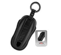 ontto Key Case Compatible with Porsche Panamera Spyder Carrera Macan Boxster Cayman Cayenne 911 970 981 991 2019-2024, Leather Car Key Holder with Key Chain, 3 Buttons