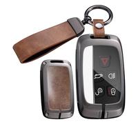 ontto Key Case Fit for Land Rover Key Fob Cover with Clear TPU Front Cover,Antiscratched Car Key Skin for LR2 LR4 Freelander2 Discovery,with Keychain,Brown