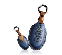 ontto key case fit for Nissan Quest Elgrand NV200 Evalia Serena MPV 4 Buttons Smart Key Fob Cover Keyring Leather key shell keychain key holder Protector Accessories Blue