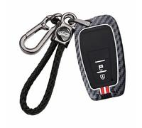 ontto Key Fob Case fit for Toyota 2016-2024 Camry Corolla Prius C-HR RAV4 GT86 Highlander Avalon 4Runner Carbon Fiber Metal Key Holder Cover Keychain Keyring 2 buttons Red White