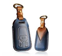 ontto Leather Car Key Case fit for Audi A4 B9 A5 A6L A6 S4 S5 S7 8W Q7 4M Q5 TT TTS RS Quattro S-line key fob cover keyring Remote Key holder Keychain Key Protective Accessories Blue A