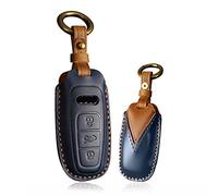 ontto Leather Car Key Case fit for Audi A6 A7 A8 A8L A6L RS6 S6 RS7 S7 Q7 Q8 e-Tron 2018 2019 2020 key fob cover keyring Remote Key holder Keychain Key Protective Accessories Blue C