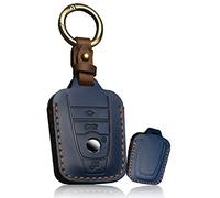 ontto Leather Car Key Case fit for BMW i3 i8 key fob cover keyring Remote Key holder Keychain key shel lKey Protective Accessories Blue